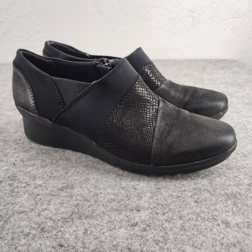 Clarks Cloudsteppers Size 8 |‎ Sillian Tino Black Wedge Loafers Ankle Boots
